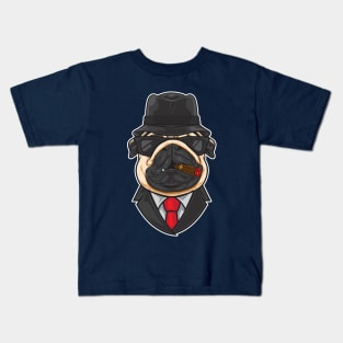 Mafia Pug Smoking Illustration Kids T-Shirt